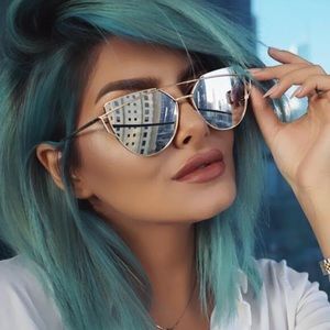 Blue Mirrored Cat Eye Statement Aviator Sunglasses